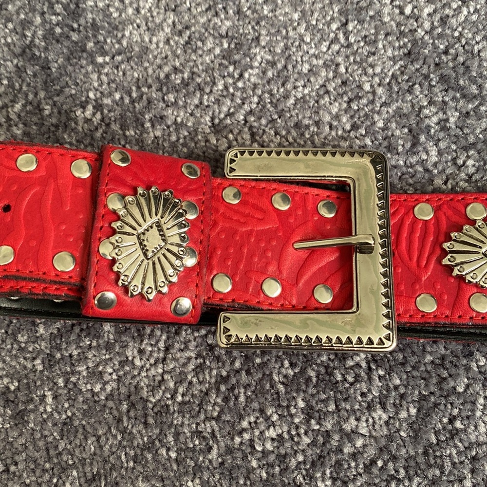 Western Belt Red with Silver Detail